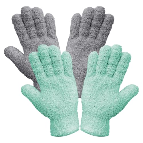 2 Paar Staubentfernungshandschuhe, Staubentfernungshandschuhe Für Die Hausreinigung, Pflanzenstaubentfernungshandschuhe, Saugfähige Mikrofaserhandschuhe, Wiederverwendbare Reinigungshandschuhe von CWPFVQA