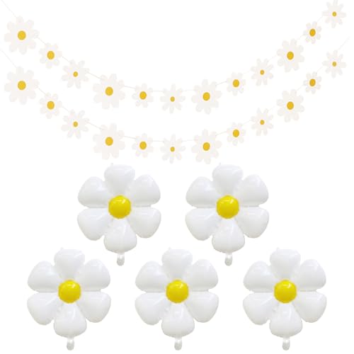 2 Stück Gänseblümchen-Dekorationsgirlande, 5 Stück Gänseblümchen-Luftballons, Gartendekorationsbanner, Sommerparty-Zubehör, Innen-Gänseblümchen-Dekorationszubehör von CWPFVQA