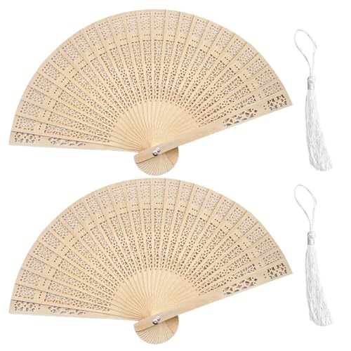 2 Stück Hohle Holzfächer, 2 Stück Hängende Quasten, Handfächer Im Chinesischen Stil, Handfächer Aus Holz, Mini-Fächer, Faltfächer, Tragbare Handfächer von CWPFVQA