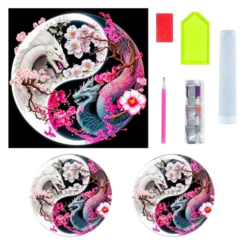 CWPFVQA 1 Stück Doppelter Schwarz-Weißer Drache-Diamant-Aufkleber, 2 Stück Magnet, Diamant-Malerei Drache, Diamant-Kunst-Set Für Erwachsene von CWPFVQA