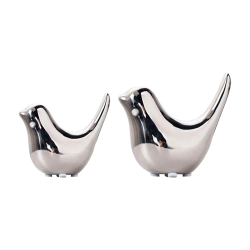 CWPFVQA 2 Stück Vogelstatuen, Keramik-Vogelskulpturen, Silberne Deko-Statuen, Moderne Heimdekorationen, Tierförmige Ornamente, Geeignet Für Wohnzimmer, Schlafzimmer, Büro-Schreibtischschrank von CWPFVQA