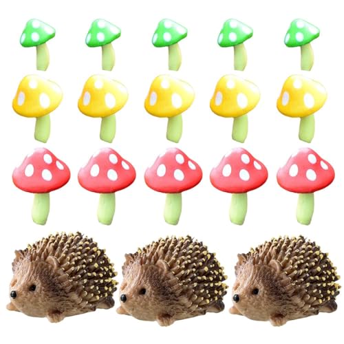 CWPFVQA 3 Igel-Ornamente, 15 Pilz-Ornamente, Mini-Tischornamente, Gartenlandschaftsornamente, Requisiten Und Zubehör, Gartenzubehör von CWPFVQA