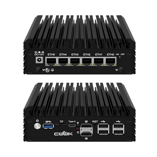 CWWK Mini PC N355 (Upgraded N305) Firewall Appliance, 6X i226-V 2.5GbE LAN OPNsense Mini Computer, F7 Fanless Micro PC DDR5 8GB RAM 128GB SSD, USB-C, 3-Display, TF, 2-NVMe, AES-NI von CWWK