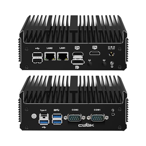 CWWK N100 Mini PC Fanless, Industrial Mini Computer mit 2 x COM RS232/RS485 Ports, 2 x i226-V 2.5GbE LAN, C1 Micro PC mit 16GB RAM und 128GB SSD, 4K 3-Display, USB-C, SIM, WiFi/BT CWWK N100 Mini PC Fanless, Industrial Mini Computer mit 2 x COM RS232/RS485 Ports, 2 x i226-V 2.5GbE LAN, C1 Micro PC mit 16GB RAM und 128GB SSD, 4K 3-Display, USB-C, SIM, WiFi/BT von CWWK