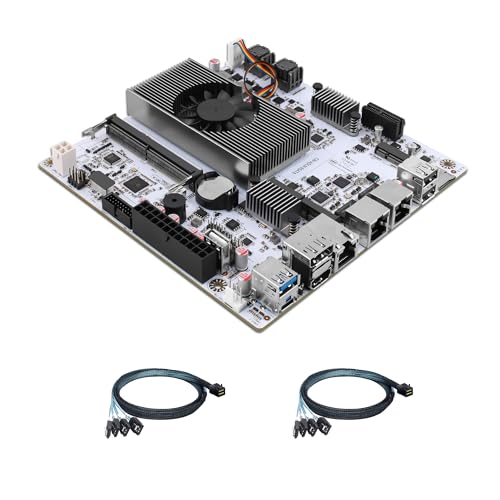 CWWK NAS Motherboard 8 Bay mit 10GbE RJ45, N150 CPU Mini ITX PC Mainboard Weiß M8, 2 x NVMe, Dual 2.5GbE LAN, M.2 WiFi, USB-C, 16GB RAM 128GB SSD, PCIe x1, TF (2X 4-SATA Cable) von CWWK