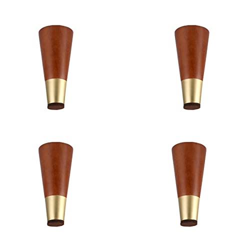 CWYP-038 MöBelbeine Massivholz Sofabeine Eiche Tischbeine mit Gold Messing Abdeckung Konisch Ersatz SchrankfüßE Gerade/Schräger FüR StüHle Bank Couchtisch Nachttisch,4 Stück (18cm,Gerade Füße) von CWYP-038