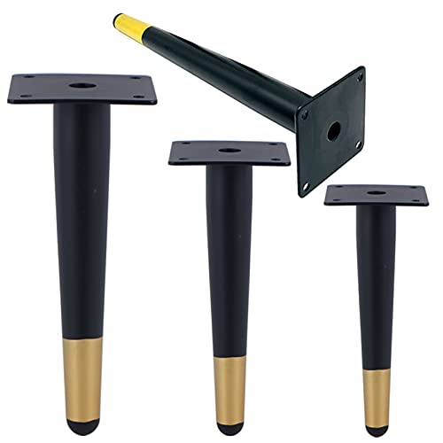 CWYP-038 Tischbeine Metall Mobelbeine Schwarz Gold Höhe:10-55 cm Couchtisch/TV Tisch/Beistelltische/Kommode/Nachttisch Beine Kegel Tischfüße Eisen | Galvanikfläche,4 Stück Möbelfüße (25cm,Gerade) von CWYP-038