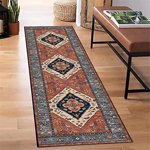 CWYPB Lauferteppich Flur rutschfest Teppich Läufer Küche Vintage Waschbar Dauerhaft Küchenläufer Flurläufer Roter Weicher Polyester Eingangsteppich Fußmatte,100x380cm/39x150 in von CWYPB