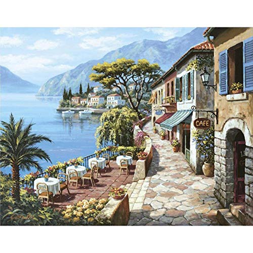 CXArtprint Leinwanddruck Wandkunst Küstenlandschaften Bild Overlook Cafe Sung Kim Öl Mediterrane Kunstwerke für Wohnkultur 60x80cm ohne Rahmen von CXArtprint