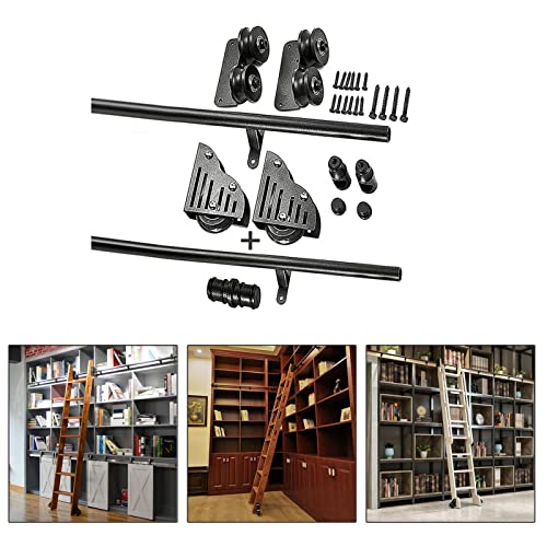 CXEGCCUF 3,3–20 Fuß Schiebe-Scheunentor-Set, Schiebeleiter, Bibliothek, komplettes Hardware-Rollschienen-Set (Keine Leiter), Stahl-Rundrohr-Rolltreppenschiene mit Bodenrollen (Größe: 16 Fuß von CXEGCCUF