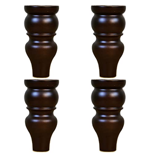 CXEGCCUF 4er-Pack Massivholz-Möbelbeine, runde Kürbisfüße aus Holz mit Montageplatte, Schrauben, rutschfesten Polstern für Sofa, Stuhl, Ottomane, Tisch, Stuhl, Teeschrank (braun, 15 cm) von CXEGCCUF