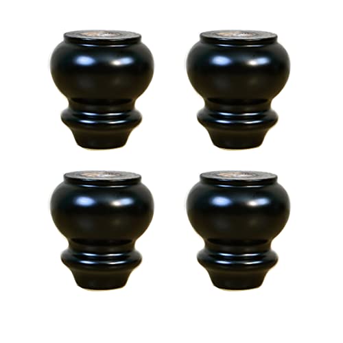 CXEGCCUF 4er-Pack Massivholz-Möbelbeine, runde Kürbisfüße aus Holz mit Montageplatte, Schrauben, rutschfesten Polstern für Sofa, Stuhl, Ottomane, Tisch, Stuhl, Teeschrank (schwarz, 8 cm) von CXEGCCUF