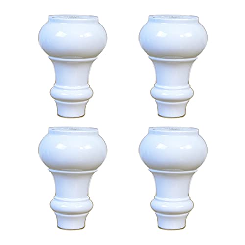 CXEGCCUF 4er-Pack Massivholz-Möbelbeine, runde Kürbisfüße aus Holz mit Montageplatte, Schrauben, rutschfesten Polstern für Sofa, Stuhl, Ottomane, Tisch, Stuhl, Teeschrank (weiß, 12 cm) von CXEGCCUF