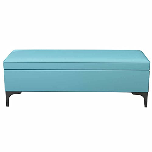 CXEGCCUF Brauner Schuhwechselhocker, große Kapazität, PU-Leder, mit Metallfüßen, Hocker am Bettende, 150 kg belastbar, Ottomane (Größe: 90 cm, Farbe: Blau) (Blau, 80 cm) von CXEGCCUF