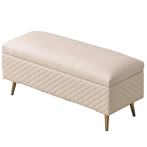 CXEGCCUF Fußhocker Sofahocker Rechteckig Großes Stauraum-PU-Leder Verdicktes Kissen Haushalts-Schuhwechselhocker Tragkraft 150 kg (Color : Beige, Size : 100cm/39.4in) von CXEGCCUF