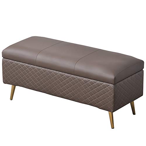 CXEGCCUF Fußhocker Sofahocker Rechteckig Großes Stauraum-PU-Leder Verdicktes Kissen Haushalts-Schuhwechselhocker Tragkraft 150 kg (Color : Brown, Size : 100cm/39.4in) von CXEGCCUF