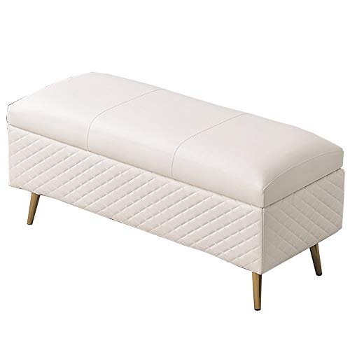 CXEGCCUF Fußhocker Sofahocker Rechteckig Großes Stauraum-PU-Leder Verdicktes Kissen Haushalts-Schuhwechselhocker Tragkraft 150 kg (Color : White, Size : 100cm/39.4in) von CXEGCCUF