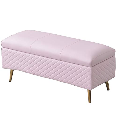 CXEGCCUF Fußhocker Sofahocker Rechteckiger Hocker Großes Stauraum PU-Leder Verdicktes Kissen Haushalts-Schuhwechselhocker Tragkraft 150 kg (Farbe: Rosa, Größe: 60 cm) von CXEGCCUF