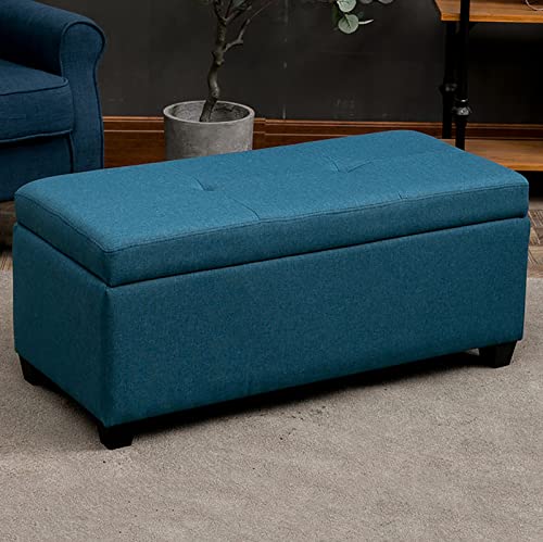 CXEGCCUF Getuftete Leinen-Stauraumbank,Rechteck-Aufzugshocker Mit Abnehmbarem Sitzbezug,Stoff-Fußstützenhocker-Couchtisch Für Wohnzimmer Schlafzimmer-Marineblau 60x45x42cm(24x18x17inch) von CXEGCCUF