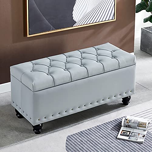 CXEGCCUF Kunstleder-Bettbank mit gepolstertem Sitz, Premium-Dekorationsmöbel, Fußhocker, Couch für Wohnzimmer, Schlafzimmer, luxuriöse Ottoman-Bänke mit Stauraum, Grau 80 x 40 x 45 cm (31 x CXEGCCUF Kunstleder-Bettbank mit gepolstertem Sitz, Premium-Dekorationsmöbel, Fußhocker, Couch für Wohnzimmer, Schlafzimmer, luxuriöse Ottoman-Bänke mit Stauraum, Grau 80 x 40 x 45 cm (31 x von CXEGCCUF