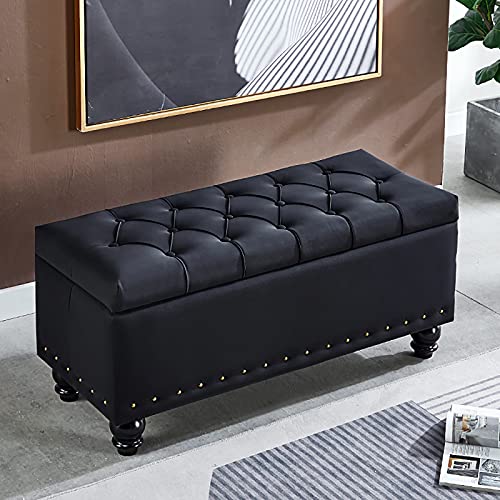 CXEGCCUF Kunstleder-Bettbank mit gepolstertem Sitz, Premium-Dekorationsmöbel, Fußhocker, Couch für Wohnzimmer, Schlafzimmer, luxuriöse Ottoman-Bänke mit Stauraum, Schwarz, 60 x 40 x 45 cm ( von CXEGCCUF