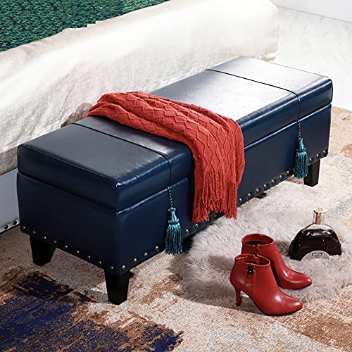 CXEGCCUF Kunstleder-Stauraum-Ottomane-Bank, gepolsterte Sitzbank, Fußstütze, Schuhhocker für Schlafzimmer, Wohnzimmer, Moderne Fußbank mit Stauraum, Dunkelblau, 80 x 43 x 40 cm (31 x 17 x 1 CXEGCCUF Kunstleder-Stauraum-Ottomane-Bank, gepolsterte Sitzbank, Fußstütze, Schuhhocker für Schlafzimmer, Wohnzimmer, Moderne Fußbank mit Stauraum, Dunkelblau, 80 x 43 x 40 cm (31 x 17 x 1 von CXEGCCUF