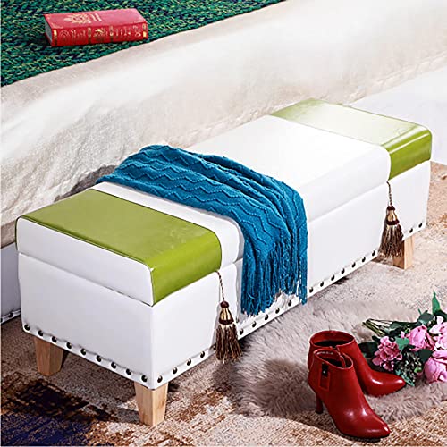 CXEGCCUF Kunstleder-Stauraum-Ottomane-Bank, gepolsterte Sitzbank, Fußstütze, Schuhhocker für Schlafzimmer, Wohnzimmer, Moderne Fußbank mit Stauraum, Obstgrün und Weiß, 60 x 43 x 40 cm (24 x CXEGCCUF Kunstleder-Stauraum-Ottomane-Bank, gepolsterte Sitzbank, Fußstütze, Schuhhocker für Schlafzimmer, Wohnzimmer, Moderne Fußbank mit Stauraum, Obstgrün und Weiß, 60 x 43 x 40 cm (24 x von CXEGCCUF
