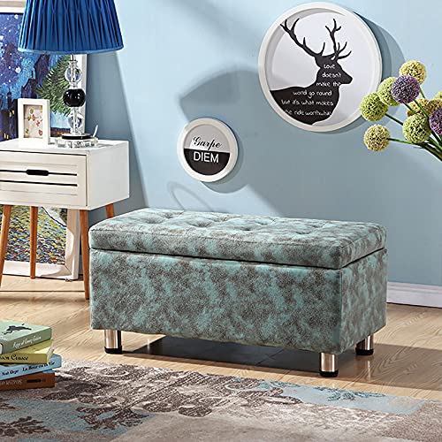 CXEGCCUF Kunstleder-Stauraum-Ottomane-Bank,Premium-Rechteck-Stauraum-Bänke,Modern Home Wohnzimmer Flur Fußhocker Schuhbank Multifunktionshocker-Blaugrün 60x40x40cm(24x16x16inch) von CXEGCCUF