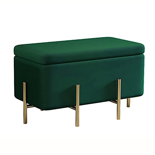 CXEGCCUF Luxuriöse Ottomane mit Stauraum aus Samt und Metallfüßen, Moderne gepolsterte Fußstütze, weiches Schlafzimmer-Bettende, Sitzfläche mit Stauraum, Schminkhocker, Grün, A 70 x 45 x 42 von CXEGCCUF
