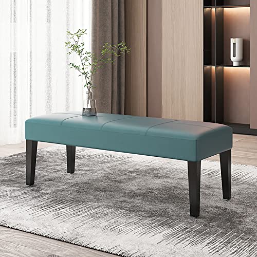 CXEGCCUF Moderne Pu-Leder-Bettbank,Gepolsterte Schuhbank Für Den Eingangsbereich,Rechteck-Fußstützenhocker Mit Holzbeinen,Leder-Akzent-Ottomane Für Wohnzimmerflur-Blau 80x40x40cm(31x16x16in von CXEGCCUF