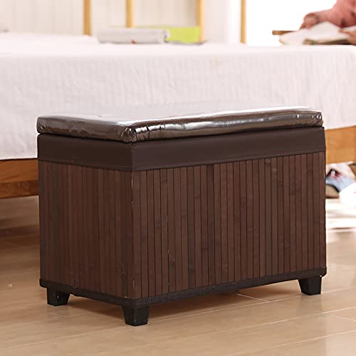 CXEGCCUF Natürliche Korbweide Ottomane Fußstütze,Rustikale Aufbewahrungsbox Mit Mitglied,Ende des Bettes Sitzbank Mit Stauraum,Wohnzimmer Eingangsbereich Schuhbank-D(Bambus) 50x30x40cm(20x1 von CXEGCCUF