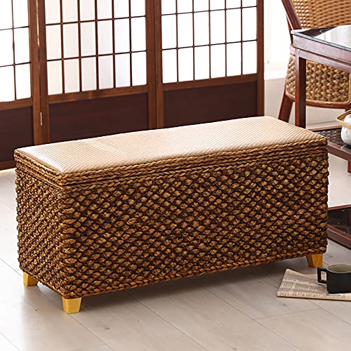 CXEGCCUF Natürliche Korbweide Ottomane Fußstütze,Rustikale Aufbewahrungsbox Mit Mitglied,Ende des Bettes Sitzbank Mit Stauraum,Wohnzimmer Eingangsbereich Schuhbank-Und 61x30x40cm(24x12x16in von CXEGCCUF