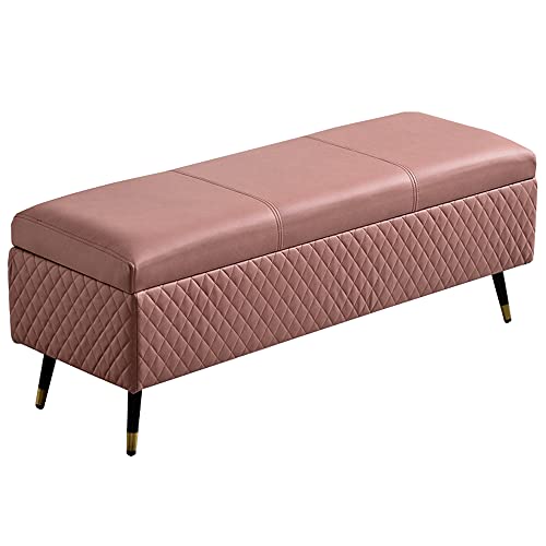 CXEGCCUF Ottomane, Fußhocker, Sofahocker, großes Fassungsvermögen, bequemer technischer Stoff, Schuhwechselhocker an der Tür, mit Metallbeinen, 60 x 40 x 45 cm, Ottomane (Farbe: Pink) von CXEGCCUF