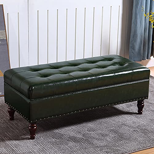 CXEGCCUF Premium Kunstleder Ottomane Bank,Moderne Fußbank Für Das Ende des Bettes Weiche Kissen Sitz,Massivholz Schuhbank Fußstütze Hocker Für Wohnzimmer Flur-Grün 60x40x41cm(24x16x16inch) von CXEGCCUF