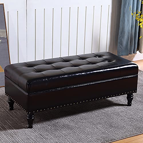 CXEGCCUF Premium Kunstleder Ottomane Bank,Moderne Fußbank Für Das Ende des Bettes Weiche Kissen Sitz,Massivholz Schuhbank Fußstütze Hocker Für Wohnzimmer Flur-Schwarz 100x40x41cm(39x16x16in von CXEGCCUF