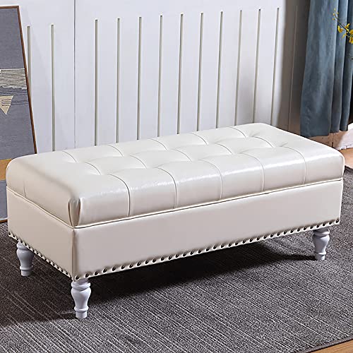 CXEGCCUF Premium Kunstleder Ottomane Bank,Moderne Fußbank Für Das Ende des Bettes Weiche Kissen Sitz,Massivholz Schuhbank Fußstütze Hocker Für Wohnzimmer Flur-Weiß 100x40x41cm(39x16x16inch) von CXEGCCUF