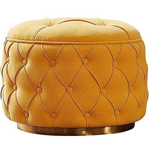 CXEGCCUF Runder Ottoman mit Stauraum, Fußstütze aus Samt, Premium-Fußhocker mit Stauraum, moderner Ottoman mit Stauraum für Wohnzimmer und Schlafzimmer, Gelb 48x48x43cm (19x19x17inch) von CXEGCCUF