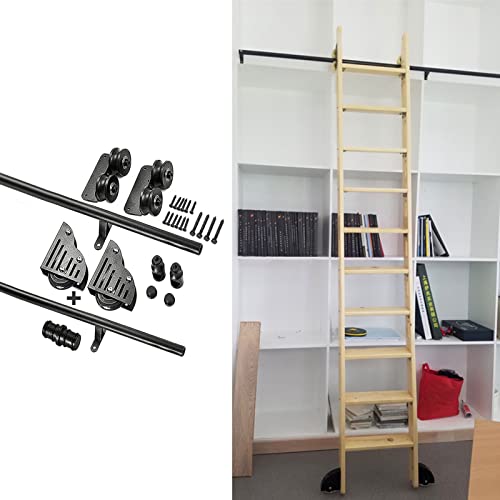 CXEGCCUF Schiebe-Scheunentor-Set, 100–600 cm, Schiebeleiter, Hängeschiene, kompletter Satz Hardware + Verlängerungsschiene (Keine Leiter), mit Bodenrollenrädern (Größe: 3,3 Fuß/100 cm Schie von CXEGCCUF