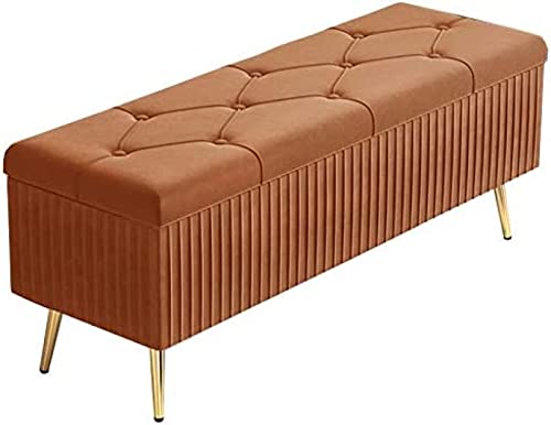 CXEGCCUF Zusammenklappbarer Schuhwechselhocker aus Samt mit 4 Metallbeinen, gepolsterter Fußhocker, Aufbewahrungsbox für Spielzeug für Schlafzimmer, Braun von CXEGCCUF