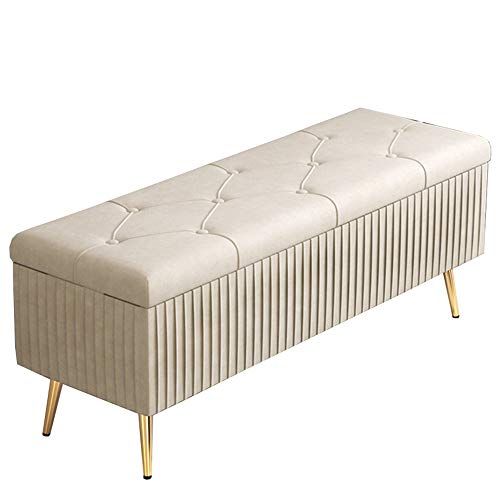 CXEGCCUF Zusammenklappbarer Schuhwechselhocker aus Samt mit 4 Metallbeinen, gepolsterter Fußhocker, Spielzeug-Aufbewahrungsbox für Schlafzimmer, Wohnzimmer, Flur, 80 x 40 x 45 cm (Farbe: Be CXEGCCUF Zusammenklappbarer Schuhwechselhocker aus Samt mit 4 Metallbeinen, gepolsterter Fußhocker, Spielzeug-Aufbewahrungsbox für Schlafzimmer, Wohnzimmer, Flur, 80 x 40 x 45 cm (Farbe: Be von CXEGCCUF