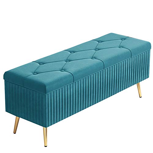 CXEGCCUF Zusammenklappbarer Schuhwechselhocker aus Samt mit 4 Metallbeinen, gepolsterter Fußhocker, Spielzeug-Aufbewahrungsbox für Schlafzimmer, Wohnzimmer, Flur, 80 x 40 x 45 cm (Farbe: Bl von CXEGCCUF