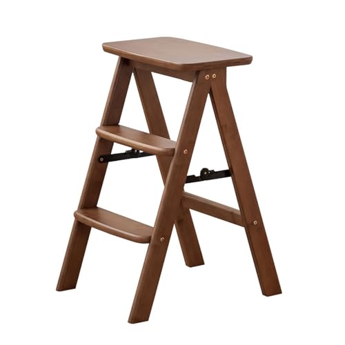 CXFSCD 3 Stufen Tritthocker Zusammenklappbar Hocker, Anti-Rutsch-Pedal Starke Tragfähigkeit für stabiles und sicheres Klettern zu Hause oder im Büro(Color:Walnuss) von CXFSCD