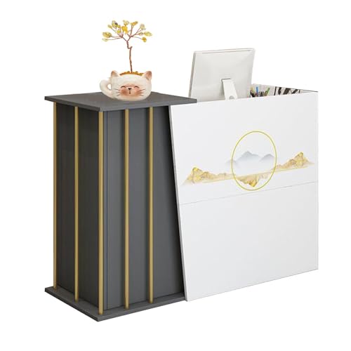 CXFSCD Empfangstheke Kosmetikstudio, Bürotheke Rezeption mit Schubladen, Großer Stauraum, in verschiedenen Größen erhältlich für Laden Büro Messe(Size:140CM,Color:Eisenasche Druck) von CXFSCD