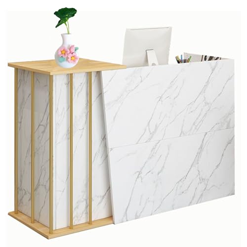 CXFSCD Empfangstheke mit abschließbaren Schubladen, Stabile Tragfähigkeit, für Büro, Hotel, Laden- Rezeptionsmöbel(Size:140CM,Color:Marmorabdruck) von CXFSCD