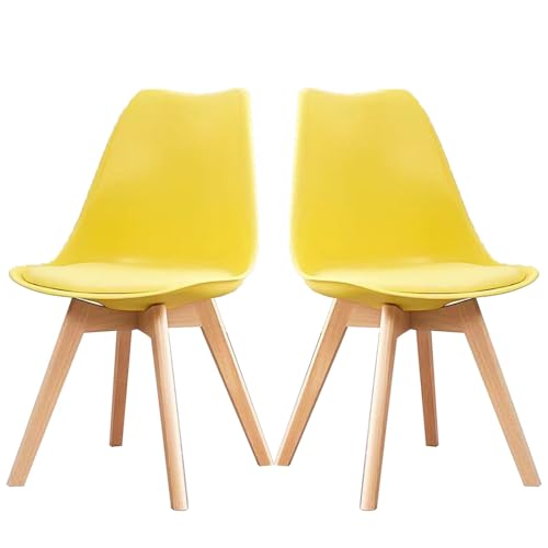 CXFSCD Esszimmerstühle, Sitzfläche Aus Verdicktem Pp Beine Aus Natürlichem Buchenholz Robust Und Langlebig Ergonomisch Schützt Nacken Und Rücken(Size:2,Color:Gelb) von CXFSCD