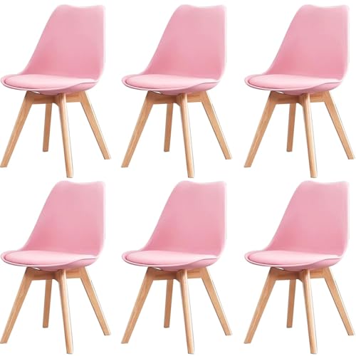 CXFSCD Esszimmerstühle, Sitzfläche Aus Verdicktem Pp Beine Aus Natürlichem Buchenholz Robust Und Langlebig Ergonomisch Schützt Nacken Und Rücken(Size:6,Color:Pink) von CXFSCD