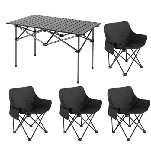 CXFSCD Tragbares Klapptisch-Set mit Stühlen, Bequemes Aufbewahren und Tragen, mit Tragetasche, für Camping Picknick Wandern Reisen(Size:120CM+4 Chairs,Color:schwarz) von CXFSCD