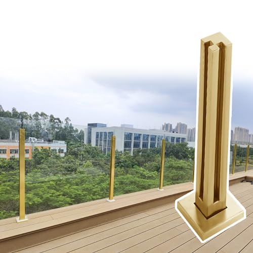 CXGFRGH Goldfarbene Glasplattenklemmen mit komplettem Set, 60 cm bis 150 cm hohe Schwimmbeckengeländer(Gold Corner Post,150cm(59")) von CXGFRGH