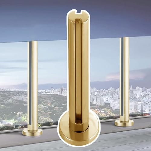 CXGFRGH Goldfarbenes Glas-Balusterpfosten-Quadrat-Zaunstützsystem, Edelstahl-Glas-Balustradenpfosten mit komplettem Kit(Gold mid Post,105cm(41 3/8")) von CXGFRGH