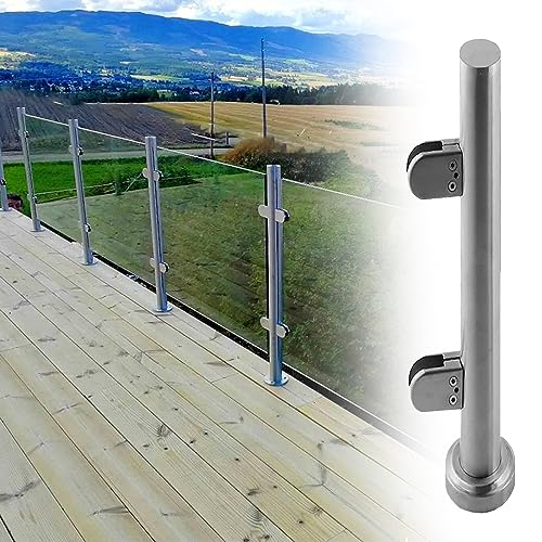 CXGFRGH Terrassenbelag-Glasgeländersystem, runde Geländersäulenbaluster for den Treppenhausinnenbereich(Brushed end Post,85cm(33 1/2")) von CXGFRGH